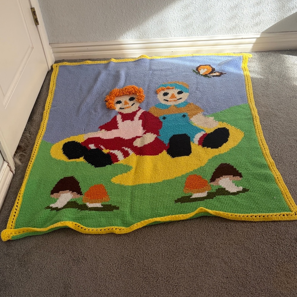 Colorful Kids Play Blanket with Rag Doll Design
